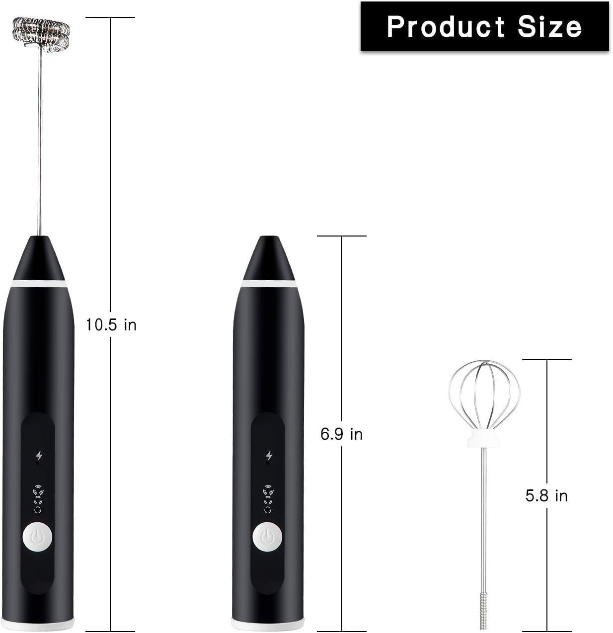 USB Rechargeable 3-Speed Milk Frother with Dual Whisks