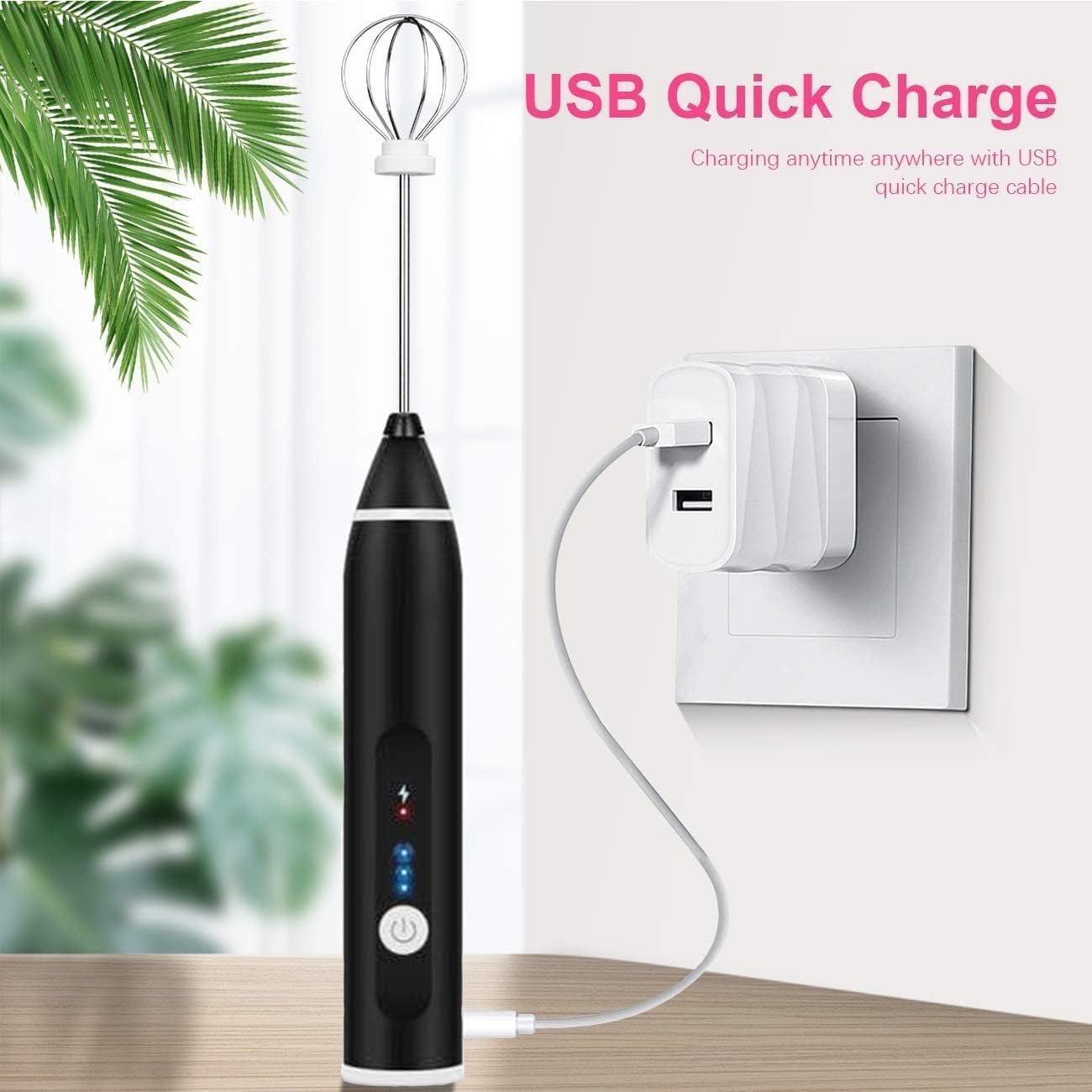 USB Rechargeable 3-Speed Milk Frother with Dual Whisks