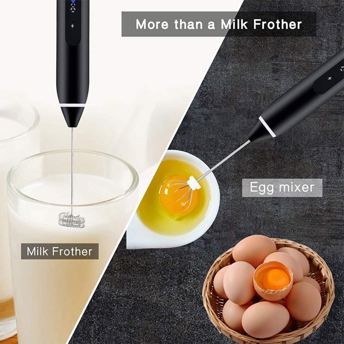 USB Rechargeable 3-Speed Milk Frother with Dual Whisks