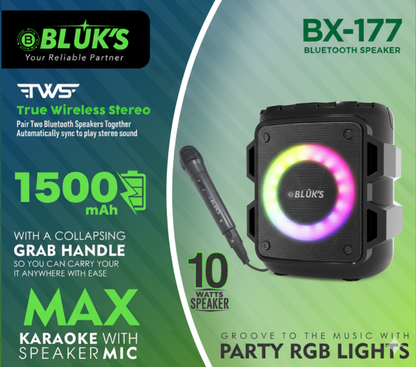 BX-177 Max Portable Bluetooth Karaoke Speaker with Mic